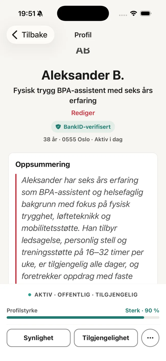 Mobilappen: Assistentprofilen din