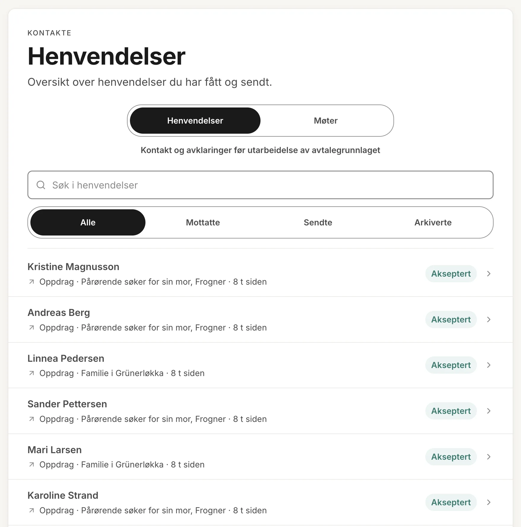 Henvendelser med status