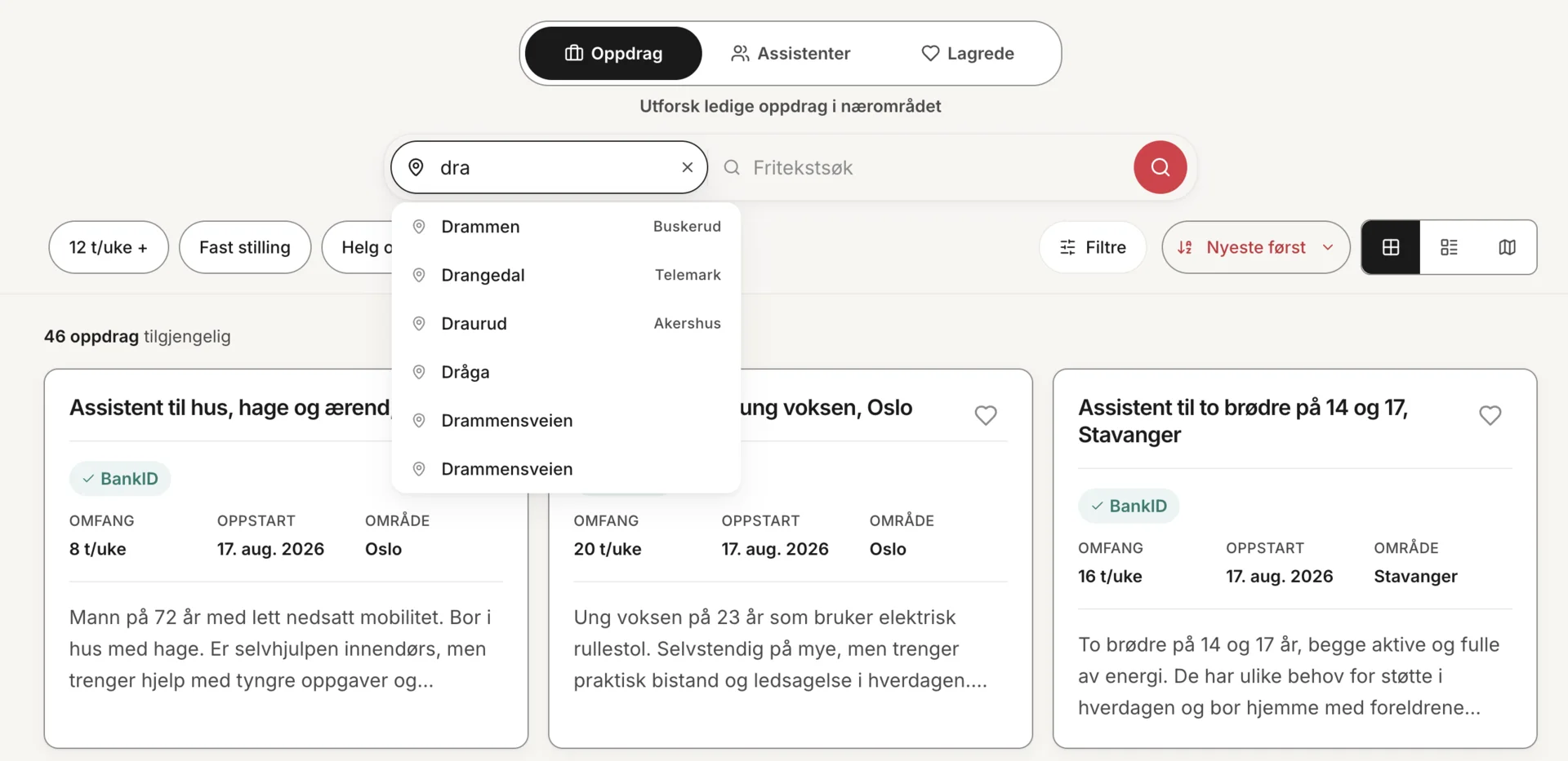 Ledige oppdrag i nærområdet